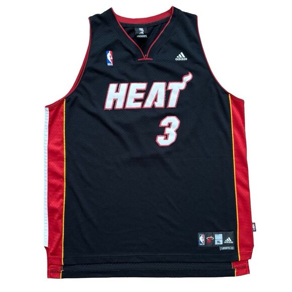 Vintage Miami Heat Dwyane Wade Jersey Adult XL +2 Black Adidas NBA Y2K - Picture 1 of 9